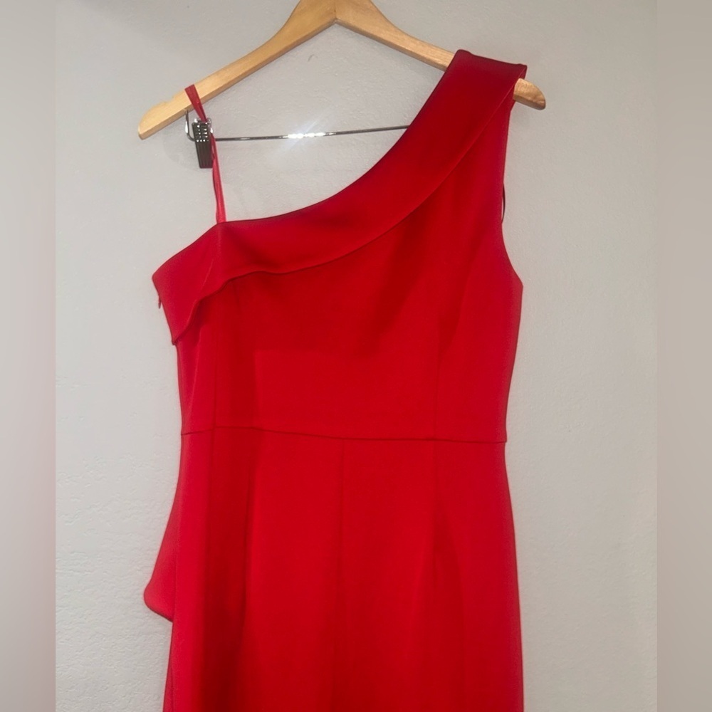 Eliza J One Shoulder Ruffle Red Gown Dress Size 16 - Picture 7 of 16
